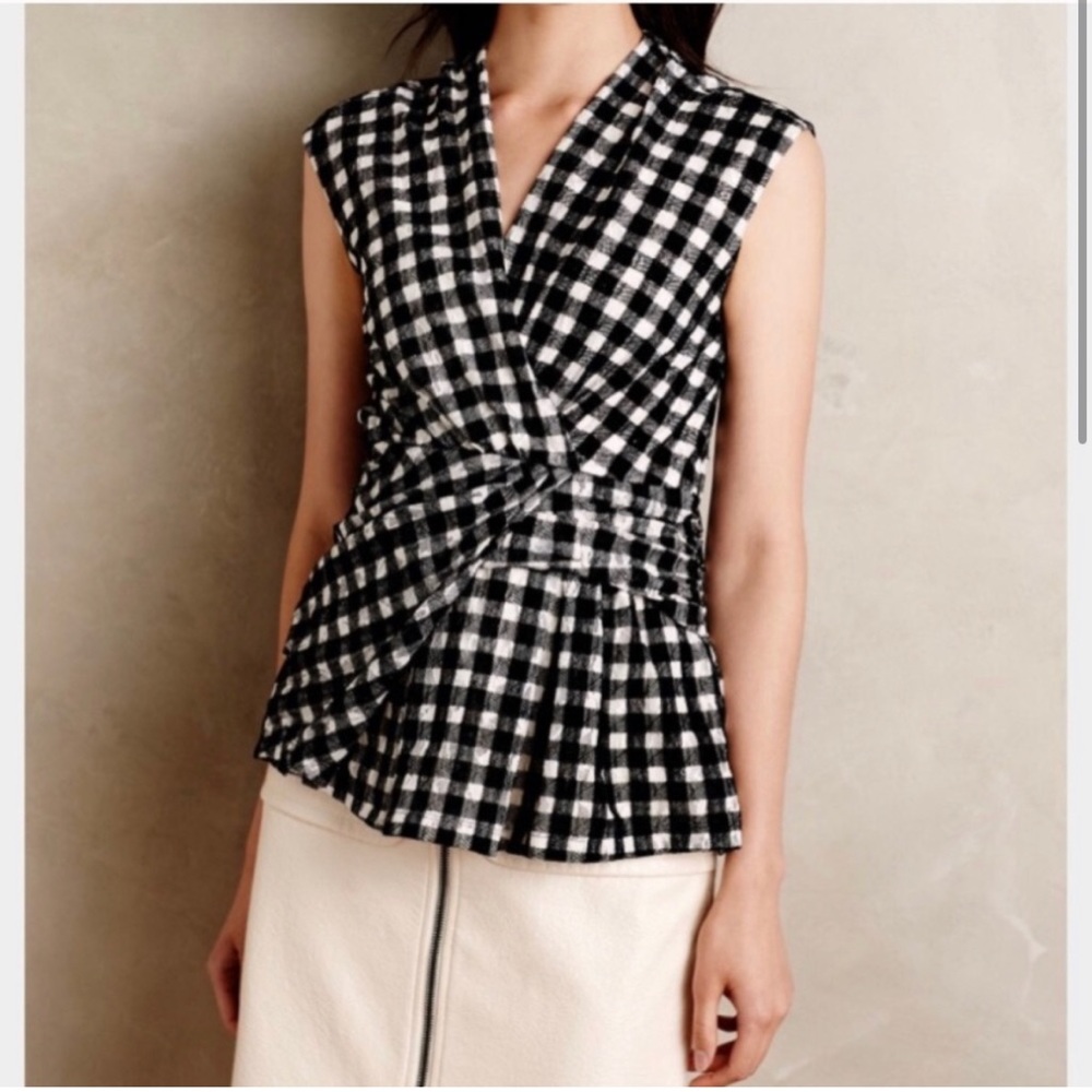 Anthropologie Gorgeous Peplum lace gingham top! Classy!